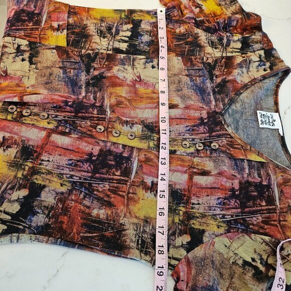 Parsley & Sage Size Medium Abstract Multicolor Print Button Detail Top - Picture 6 of 9